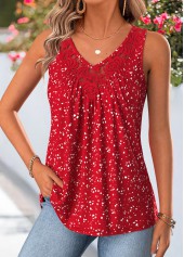 Rotita Patchwork-Tanktop mit Polka-Dots rotem V-Ausschnitt ärmellos