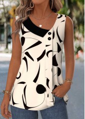 Rotita Tanktop mit geometrischem Patchwork-Print beige asymmetrischem Ausschnitt ärmellos