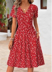 Robe Rotita rouge à imprimé floral discret et double poches latérales