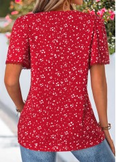 Red tops,Dot tops,ROTITA Curved Hem Polka Dot Red V Neck T Shirt