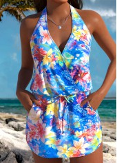 Ensemble tankini 2 en 1 imprimé vie marine Rotita Blue Fake