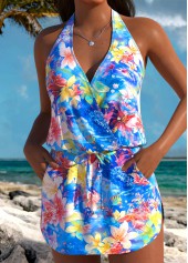 Blue swimwear,Animal Print swimwear,ROTITA Blue Fake 2in1 Marine Life Print Tankini Set