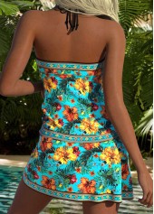 Multi Color swimwear,Floral swimwear,Plants swimwear,ROTITA Multi Color Floral Print Mid Waisted Tankini Set