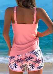 Dusty Pink swimwear,Plants swimwear,ROTITA Dusty Pink Patchwork Tropical Plants Print Tankini Set