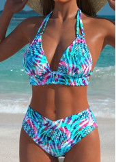 Blue swimwear,Animal Print swimwear,ROTITA Blue Animal Print Mid Waisted Bikini Set