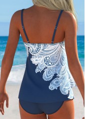 Dusty Blue swimwear,Paisley swimwear,ROTITA Dusty Blue Layered Paisley Print Mid Waisted Tankini Set