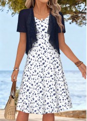 ROTITA White Ditsy Floral Print Tummy Coverage Dress and Cardigan
