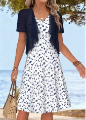 White dresses,Ditsy Floral dresses,Everyday dresses,Casual dresses,ROTITA White Ditsy Floral Print Tummy Coverage Dress and Cardigan