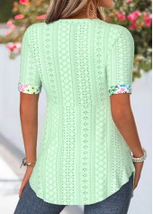 Green tops,Ditsy Floral tops,ROTITA Ditsy Floral Print Green Fake Two Piece Twinset