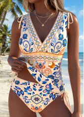 ROTITA Multi Color Lace Up Tribal Print Tankini Set