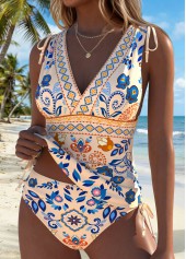 Multi Color swimwear,Tribal swimwear,ROTITA Multi Color Lace Up Tribal Print Tankini Set