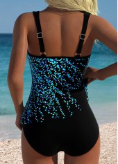 ROTITA Cyan Scoop Neck Geometric Print Tankini Top-No Bottom