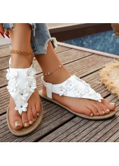 White shoes,Plain Color shoes,White Floral Falt Toe Post Sandals