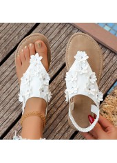 White shoes,Plain Color shoes,White Floral Falt Toe Post Sandals