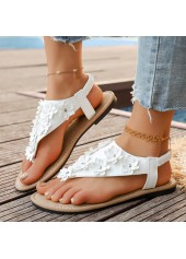 White shoes,Plain Color shoes,White Floral Falt Toe Post Sandals