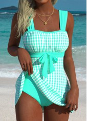 Rotita Cyan Plaid Tankini-Set mit mittelhohem Bund