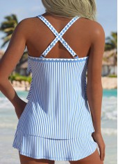 Blue swimwear,Striped swimwear,Geometric swimwear,ROTITA Blue Striped Mid Waisted Tankini Set