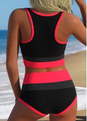 Black swimwear,Plain Color swimwear,ROTITA Black Layered High Waisted Bikini Set