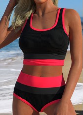 Black swimwear,Plain Color swimwear,ROTITA Black Layered High Waisted Bikini Set