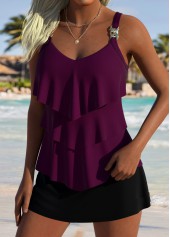 haut de tankini Rotita violet foncé rougeâtre à col en forme de cœur-Pas de fond