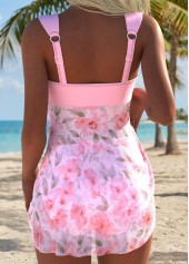 Pink swimwear,Floral swimwear,Plants swimwear,ROTITA Pink Floral Print Mid Waisted Tankini Set