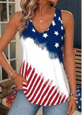 Blue tops,Flag tops,ROTITA American Flag Blue V Neck Sleeveless Tank Top