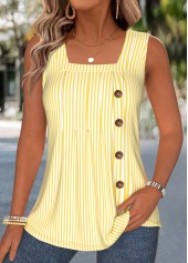 ROTITA Curved Hem Striped Yellow Square Neck Sleeveless Tank Top