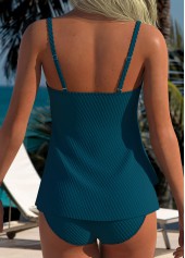 Peacock Blue swimwear,Plain Color swimwear,ROTITA Peacock Blue Layered Mid Waisted Tankini Set