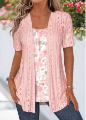 Ensemble deux pièces rose à imprimé floral Rotita