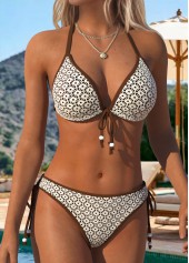 Light Coffee swimwear,Contrast Color swimwear,ROTITA Light Coffee Two-piece Mid Waisted Bikini Set