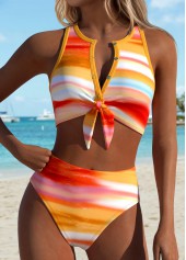 ROTITA Multi Color Bowknot Ombre Mid Waisted Bikini Set