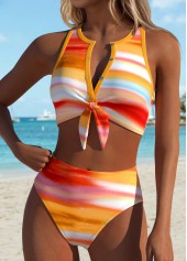 Multi Color swimwear,Ombre swimwear,ROTITA Multi Color Bowknot Ombre Mid Waisted Bikini Set