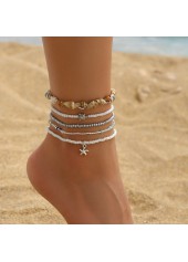 Round Golden Alloy Starfish Beaded Anklets