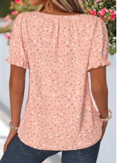Dusty Pink tops,Ditsy Floral tops,ROTITA Smocked Ditsy Floral Print Dusty Pink Square Neck Blouse