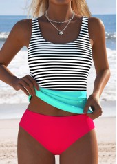 ROTITA Coral Two-piece Striped Mid Waisted Tankini Set