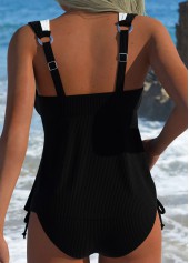 Black swimwear,Contrast Color swimwear,ROTITA Black Tummy Coverage Mid Waisted Tankini Set