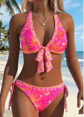 ROTITA Hot Pink Patchwork Random Floral Print Bikini Set