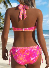 Hot Pink swimwear,Plants swimwear,Floral swimwear,ROTITA Hot Pink Patchwork Random Floral Print Bikini Set