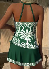 Green swimwear,Plants swimwear,ROTITA Green Tummy Coverage Tropical Plants Print Tankini Set