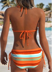 Orange swimwear,Striped swimwear,Geometric swimwear,ROTITA Orange Lace Up Multi Stripe Print Bikini Set