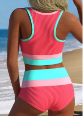 Coral swimwear,Plain Color swimwear,ROTITA Coral High Waisted Scoop Neck Bikini Set