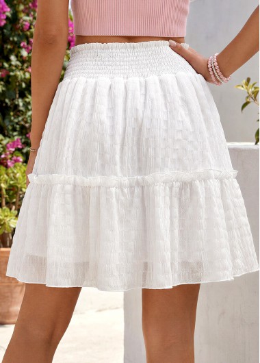 White bottoms,Plain Color bottoms,White Short Elastic Waist A Line Skirt