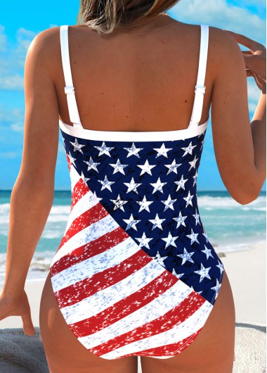 White swimwear,Flag swimwear,ROTITA American Flag White Patchwork One Piece Swimwear