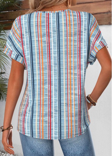 Multi Color tops,Striped tops,ROTITA Tummy Coverage Geometric Print Multi Color T Shirt