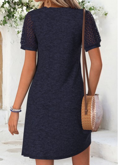 Navy dresses,Plain Color dresses,Everyday dresses,Casual dresses,ROTITA Navy Patchwork Short Round Neck Dress