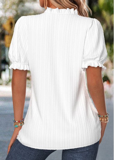 White tops,Floral tops,Plants tops,ROTITA Curved Hem Floral Print White Split Neck Blouse