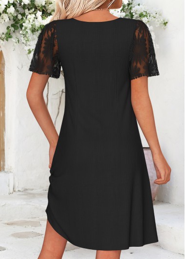 Black dresses,Plain Color dresses,Vacation dresses,Vacation dresses,ROTITA Black Tummy Coverage Short Square Neck Dress