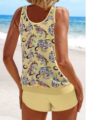 Light Yellow swimwear,Tribal swimwear,Floral swimwear,Plants swimwear,ROTITA Patchwork Light Yellow Tribal Print Tankini Set