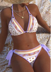 Light Purple swimwear,Tribal swimwear,ROTITA Light Purple African Tribal Print Low Waisted Bikini Set