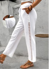pantalon taille haute blanc à taille élastique